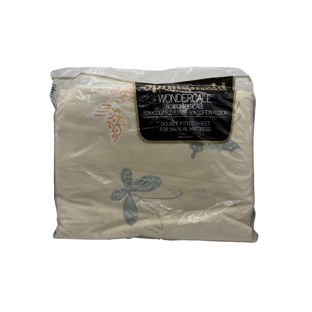 Springmaid Wondercale Kabuki Double Fitted Sheet Vintage Bamboo Butterfly Cream